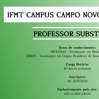 IFMT publica edital com vagas para contratação de Professor Substituto; 02 vagas para Campo Novo do Parecis