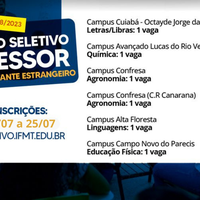 Inscrições abertas até dia 25 para professor visitante ou estrangeiro no IFMT Campus Campo Novo do Parecis